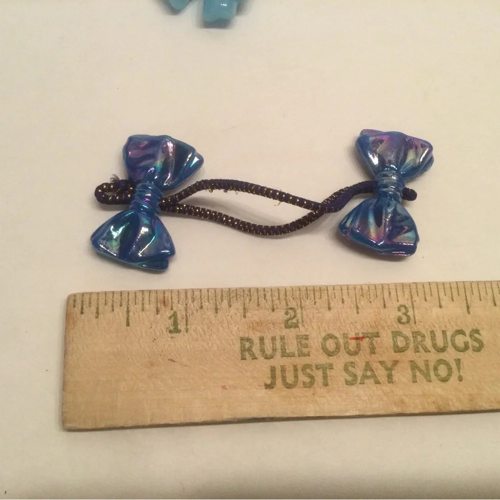 Vintage Bow Shape Knocker Ball Hair Ties Pony Tail Blue Peach White (5)